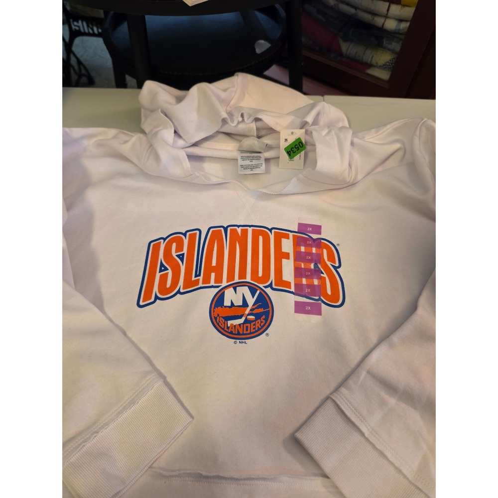 NHLβ New York Islanders Women White Cropped Hoodie Sweatshirt Size 2XL New